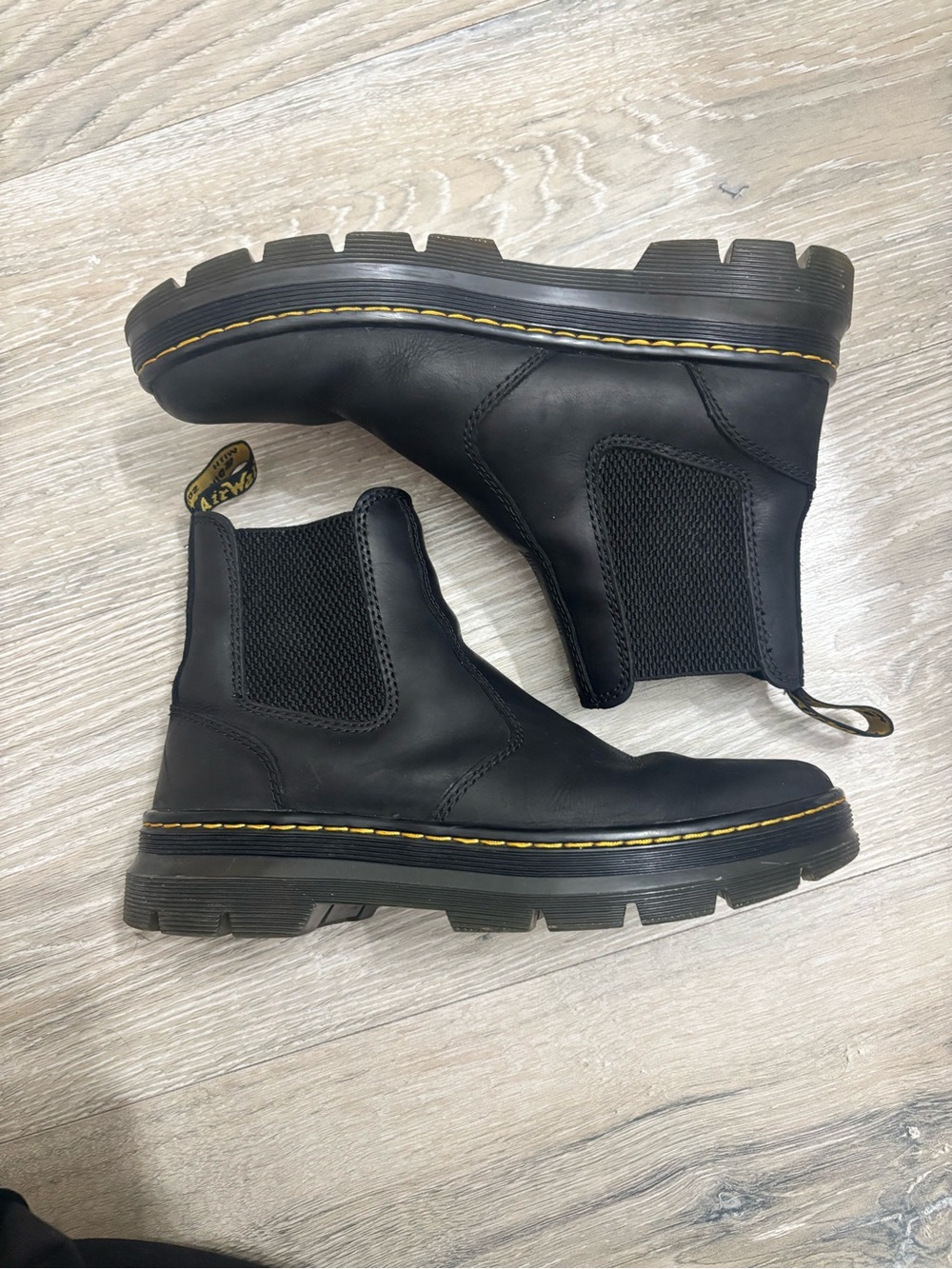Dr. Martens Black Leather Chukka Boots with Yellow Stitching